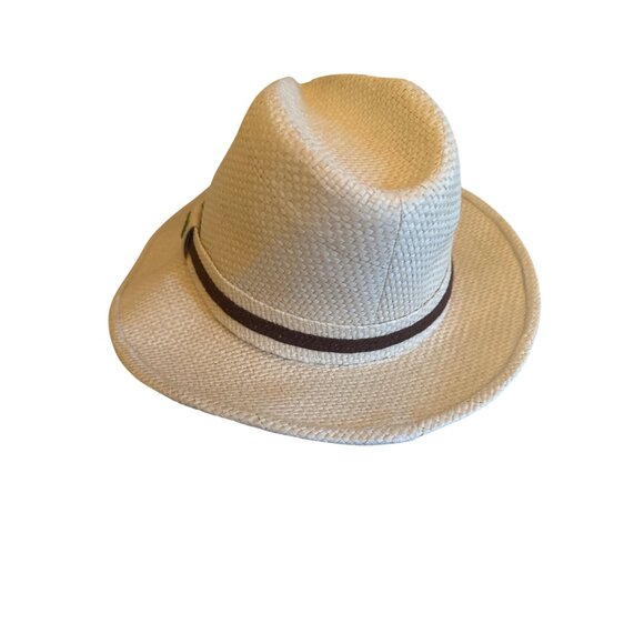 Dorfman Pacific Co. Handmade Straw Fedora Hat M Ivory & Brown - Picture 2 of 5